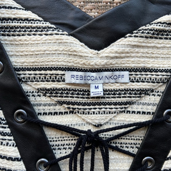 Rebecca Minkoff Black Stripe Lace Up Martin Top Leather Cotton Womens - Picture 8 of 10